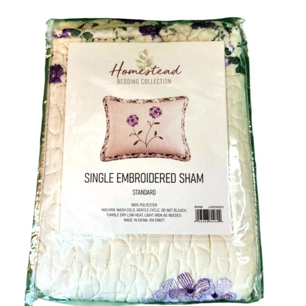 Homestead Bedding Embroidered Pillow Sham Quilted Lavender Standard Purple